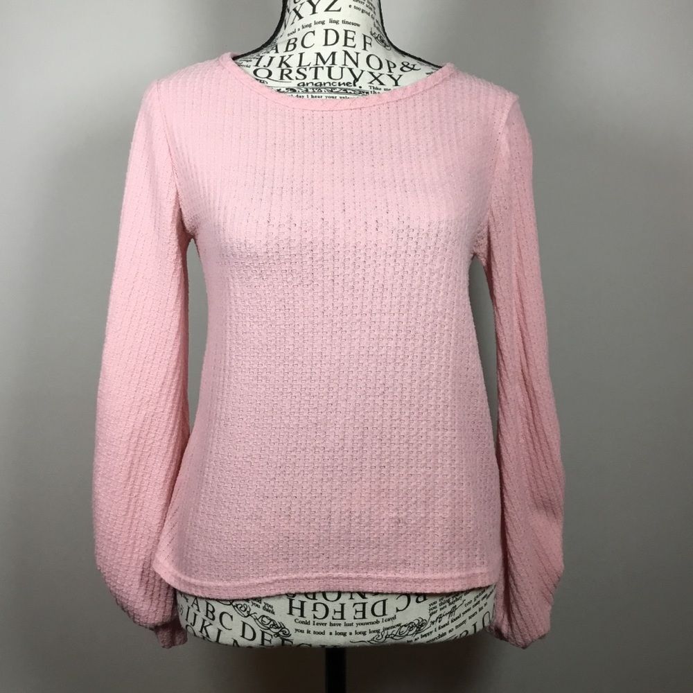 Pink layering long raunched sleeve waffle top lagenlook layering versatile sz S